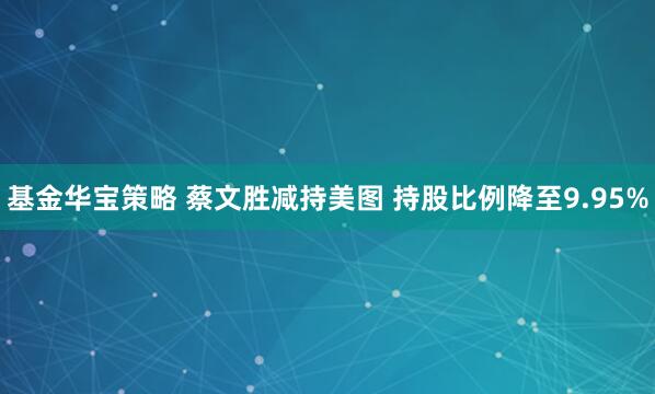 基金华宝策略 蔡文胜减持美图 持股比例降至9.95%